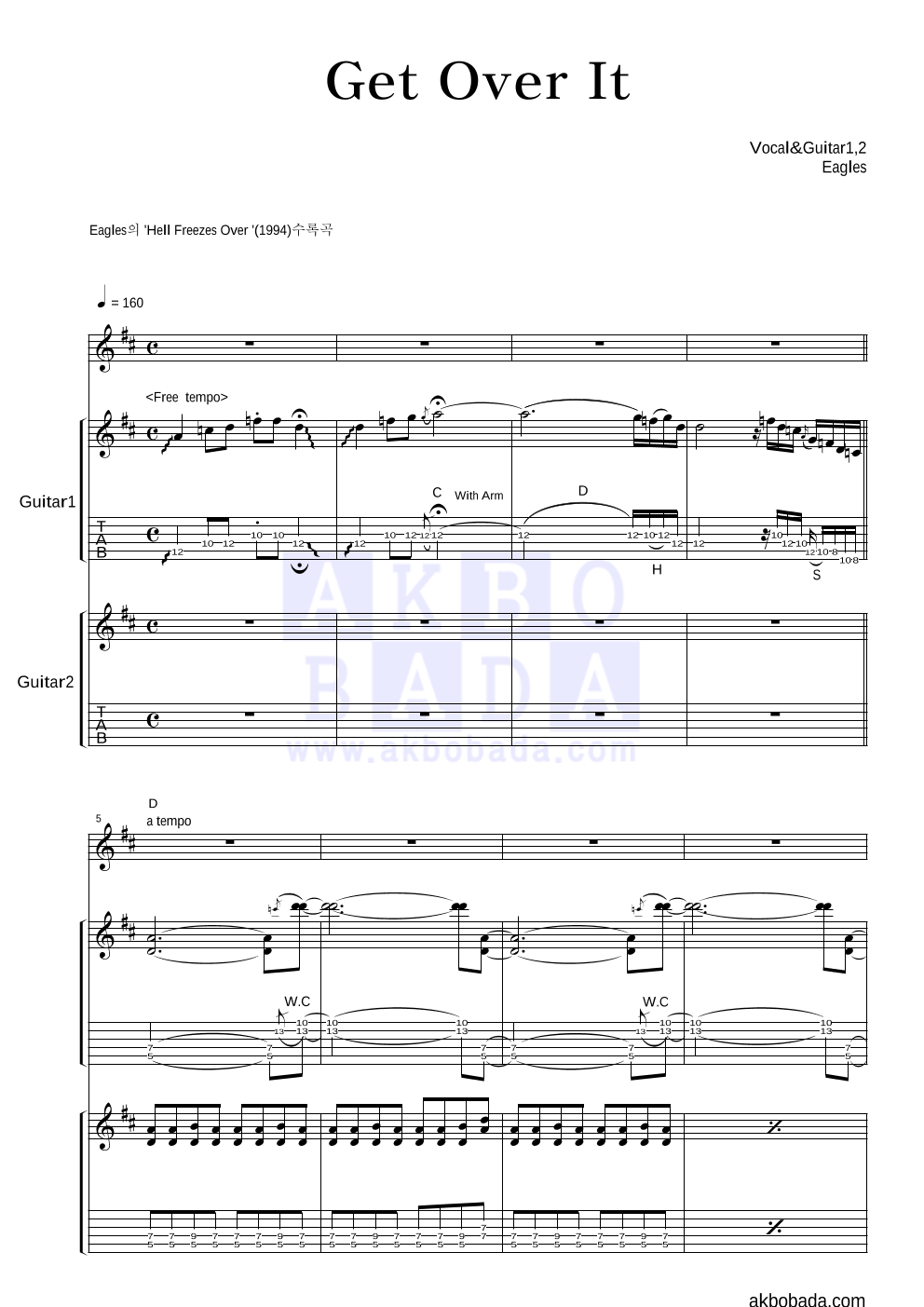 Eagles - Get Over It 기타1,2 악보 