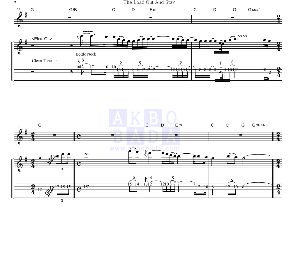 Jackson Browne - The Load Out And Stay 기타1,2 악보 