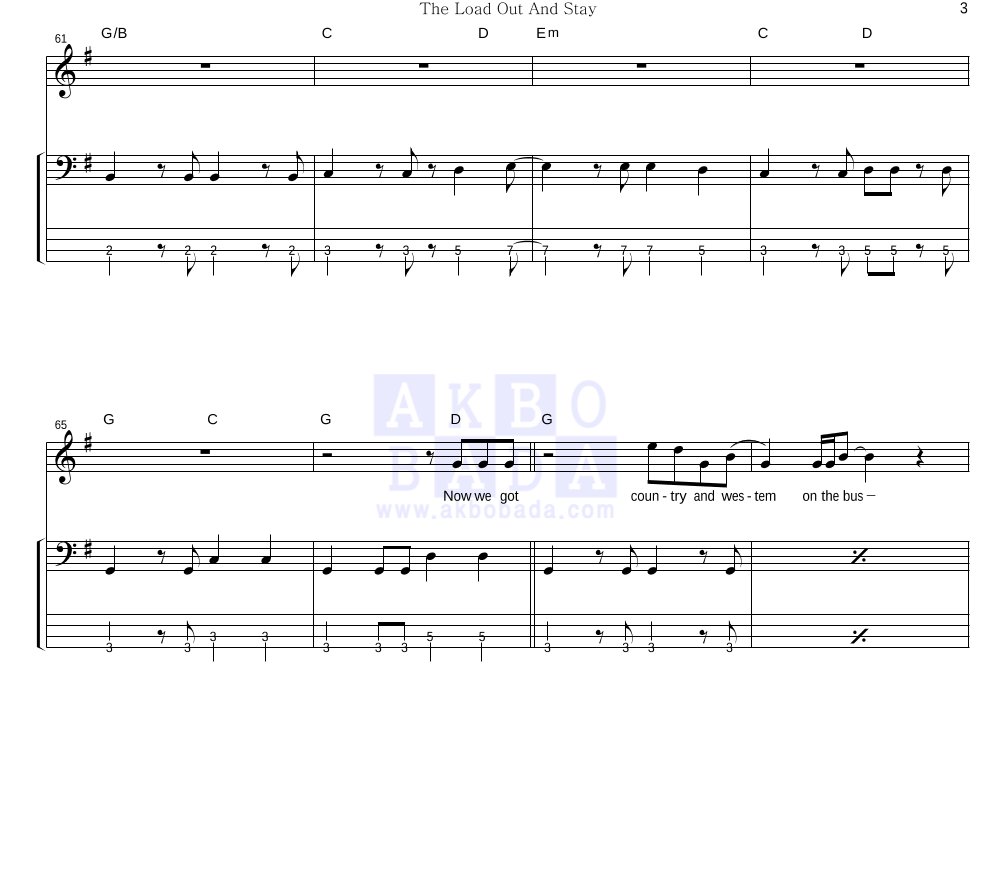 Jackson Browne - The Load Out And Stay 베이스 악보 