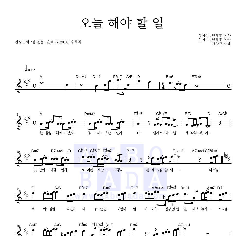 전상근 - 오늘 해야 할 일 멜로디 악보 