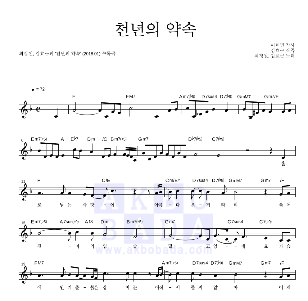 최정원,김효근 - 천년의 약속 멜로디 악보 