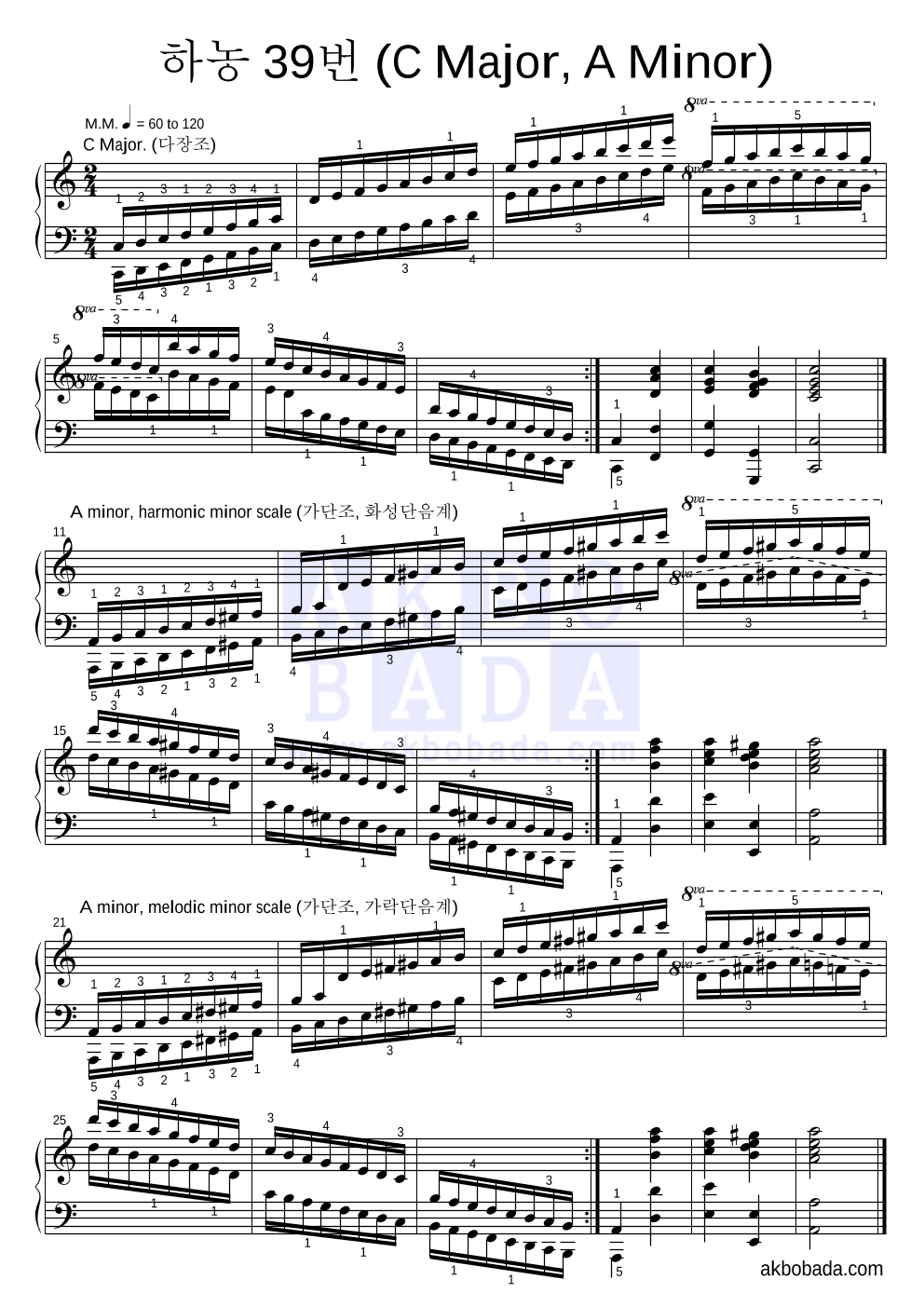 하농 - 39번 (C Major, A Minor) 피아노 2단 악보 