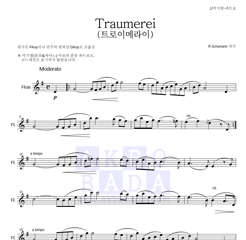 슈만 - 트로이메라이 플룻 파트보 악보 