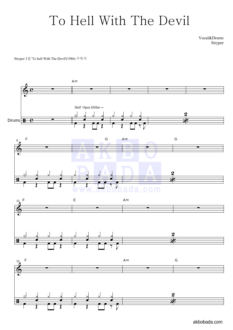 Stryper - To Hell With The Devil 드럼 악보 