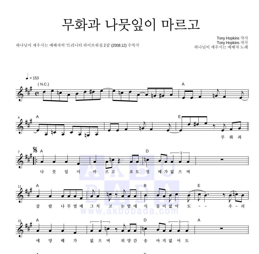 하나님이 세우시는 예배자 - 무화과 나뭇잎이 마르고 멜로디 악보 