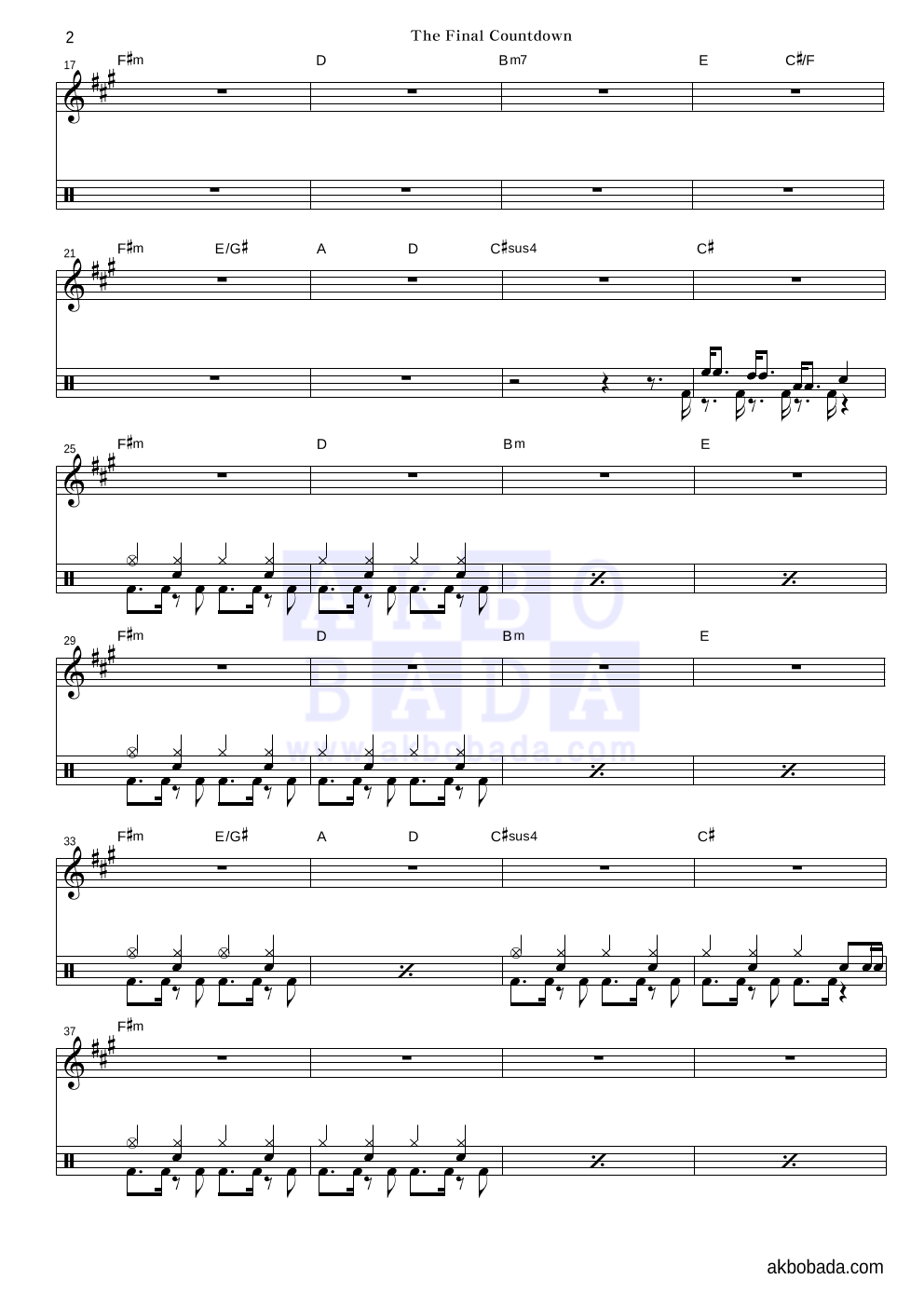 Europe - The Final Countdown 드럼 악보 