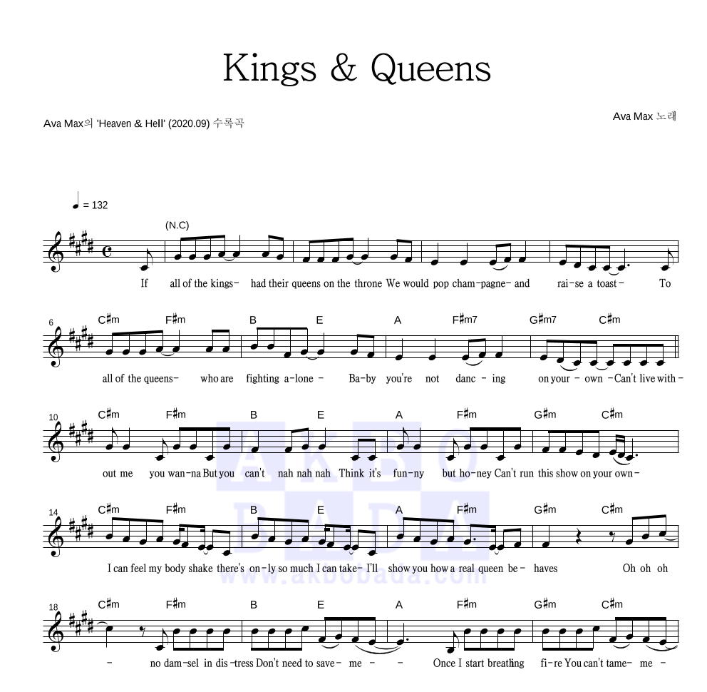 Ava Max - Kings & Queens 멜로디 악보 