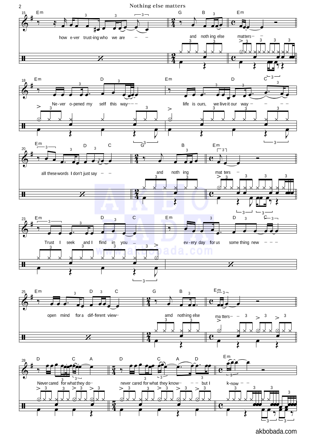 Metallica - Nothing else Matters 드럼 악보 
