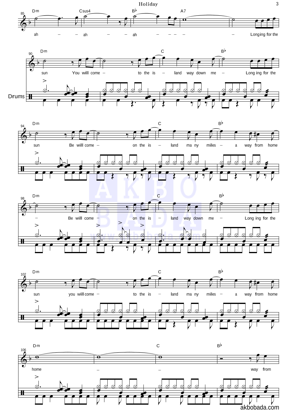 Scorpions - Holiday 드럼 악보 