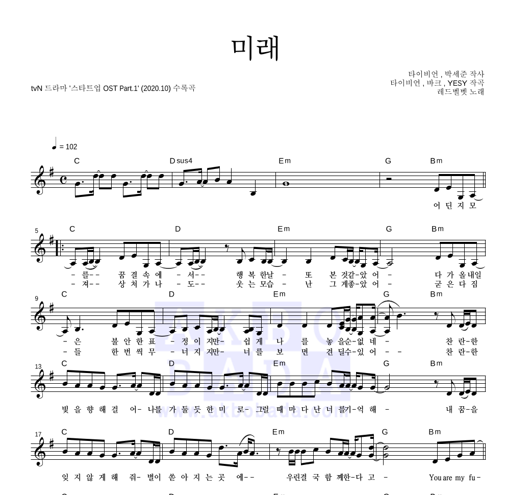 레드벨벳 - 미래 멜로디 악보 