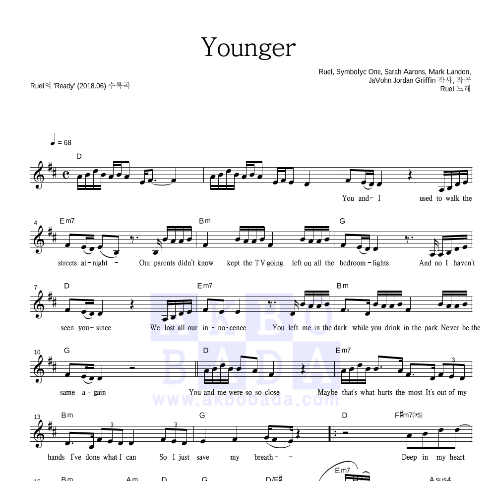 Ruel - Younger 멜로디 악보 