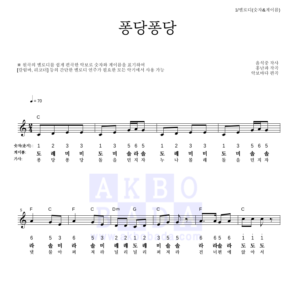 동요 퐁당퐁당 악보