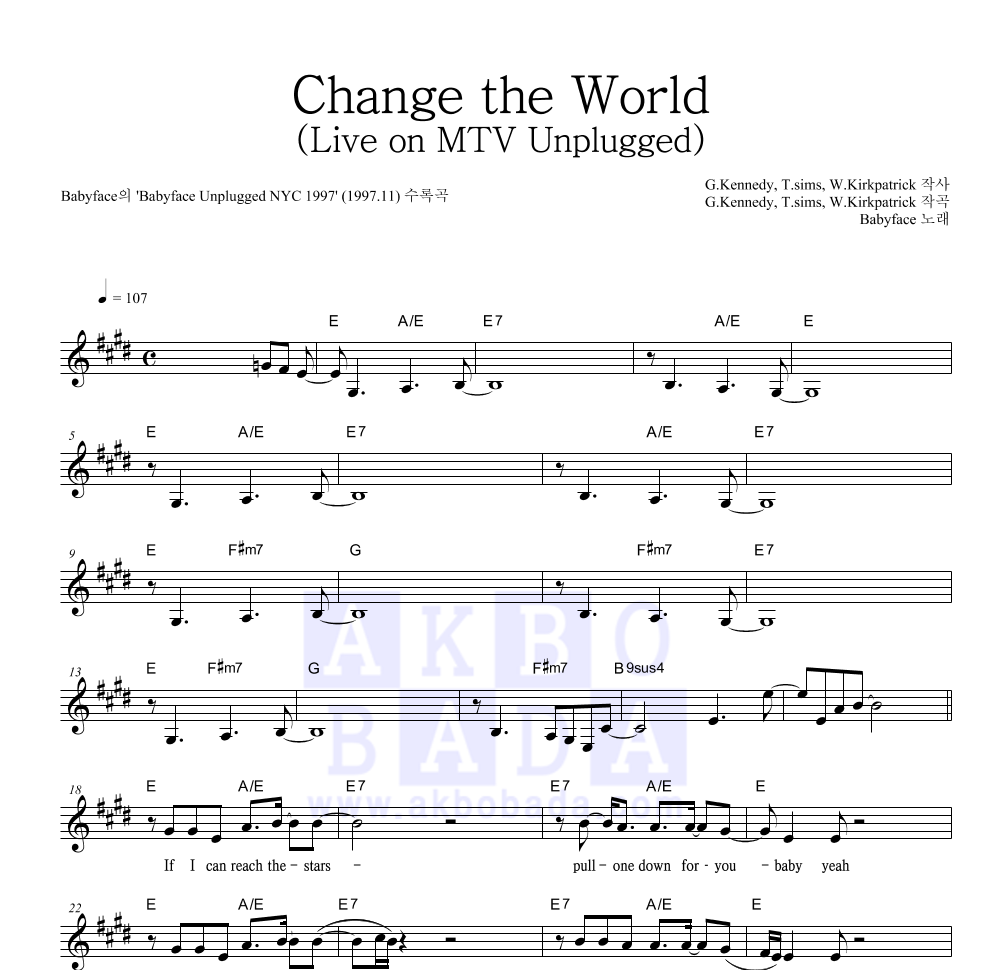 Babyface - Change the World (Live on MTV Unplugged) 멜로디 악보 