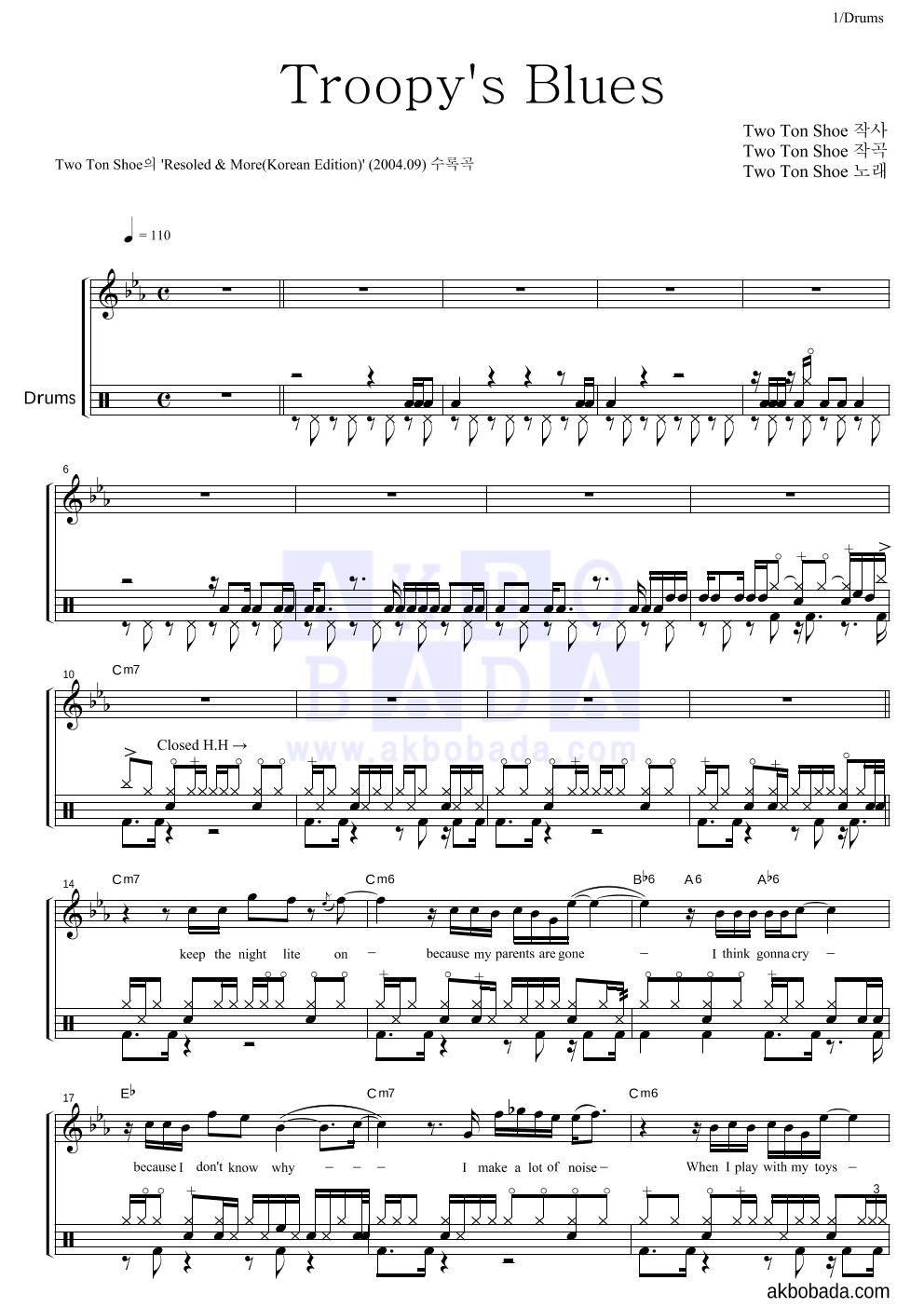 Two Ton Shoe - Troopy's Blues 드럼 악보 