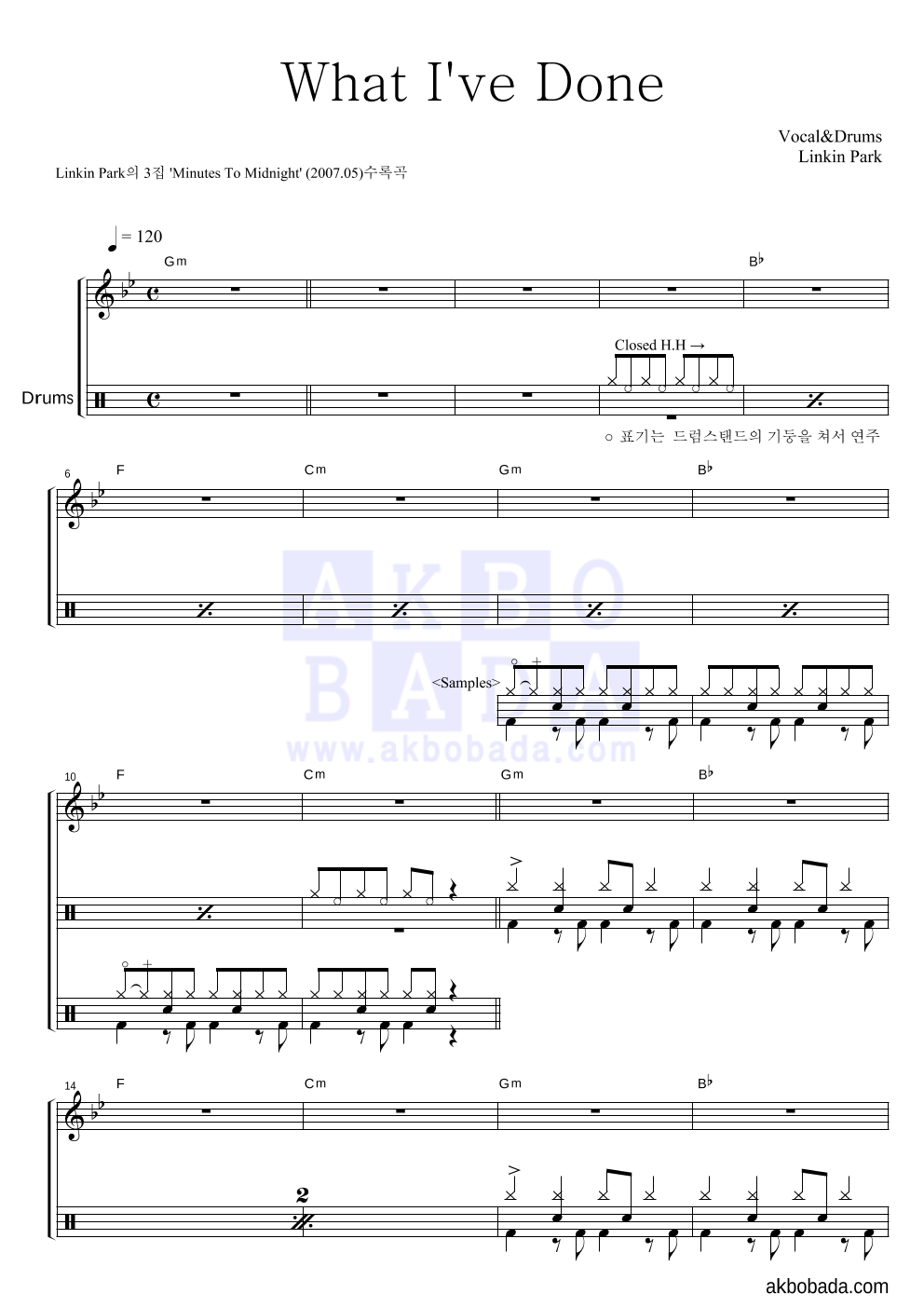 LINKIN PARK - What I've Done 드럼 악보 