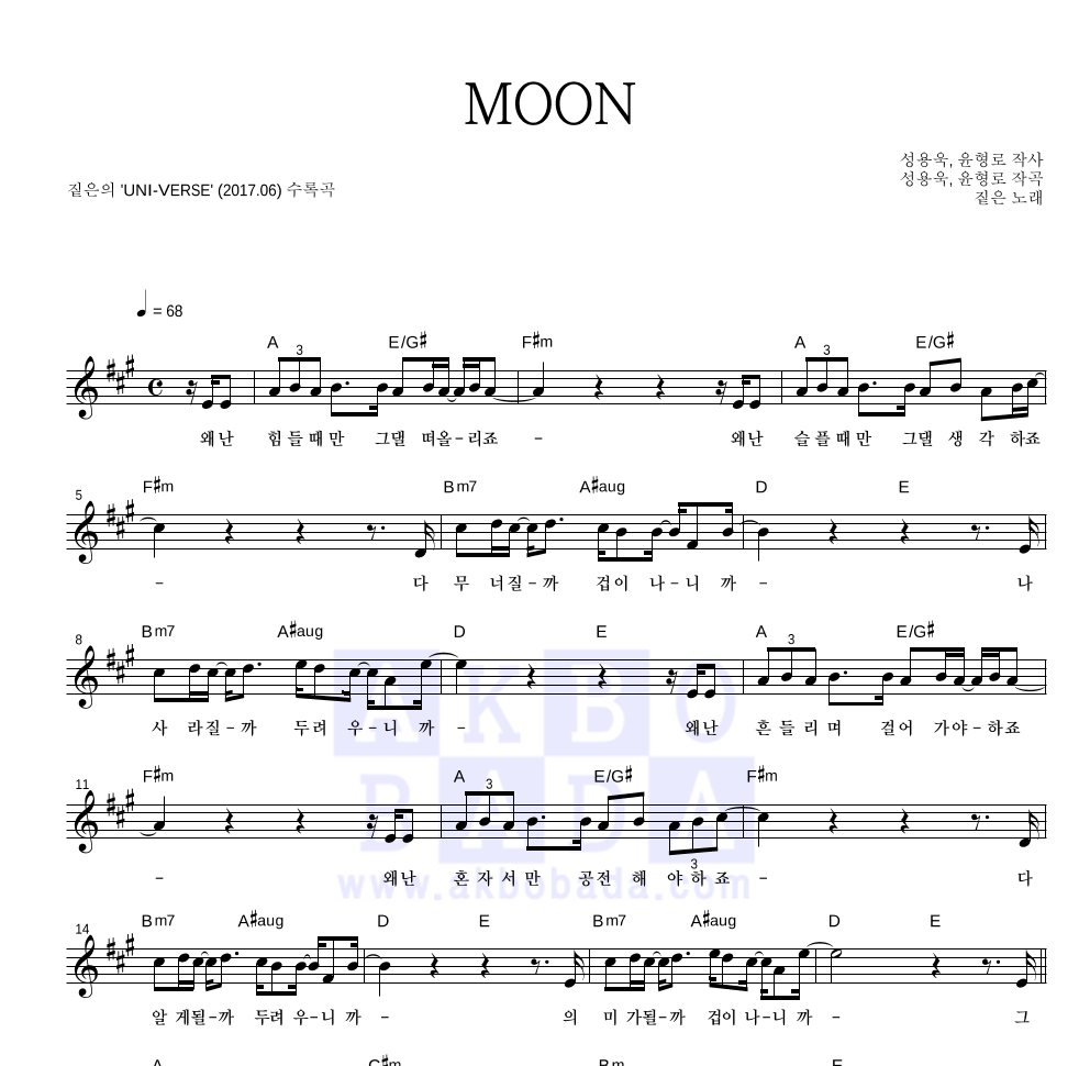 짙은 - MOON 멜로디 악보 