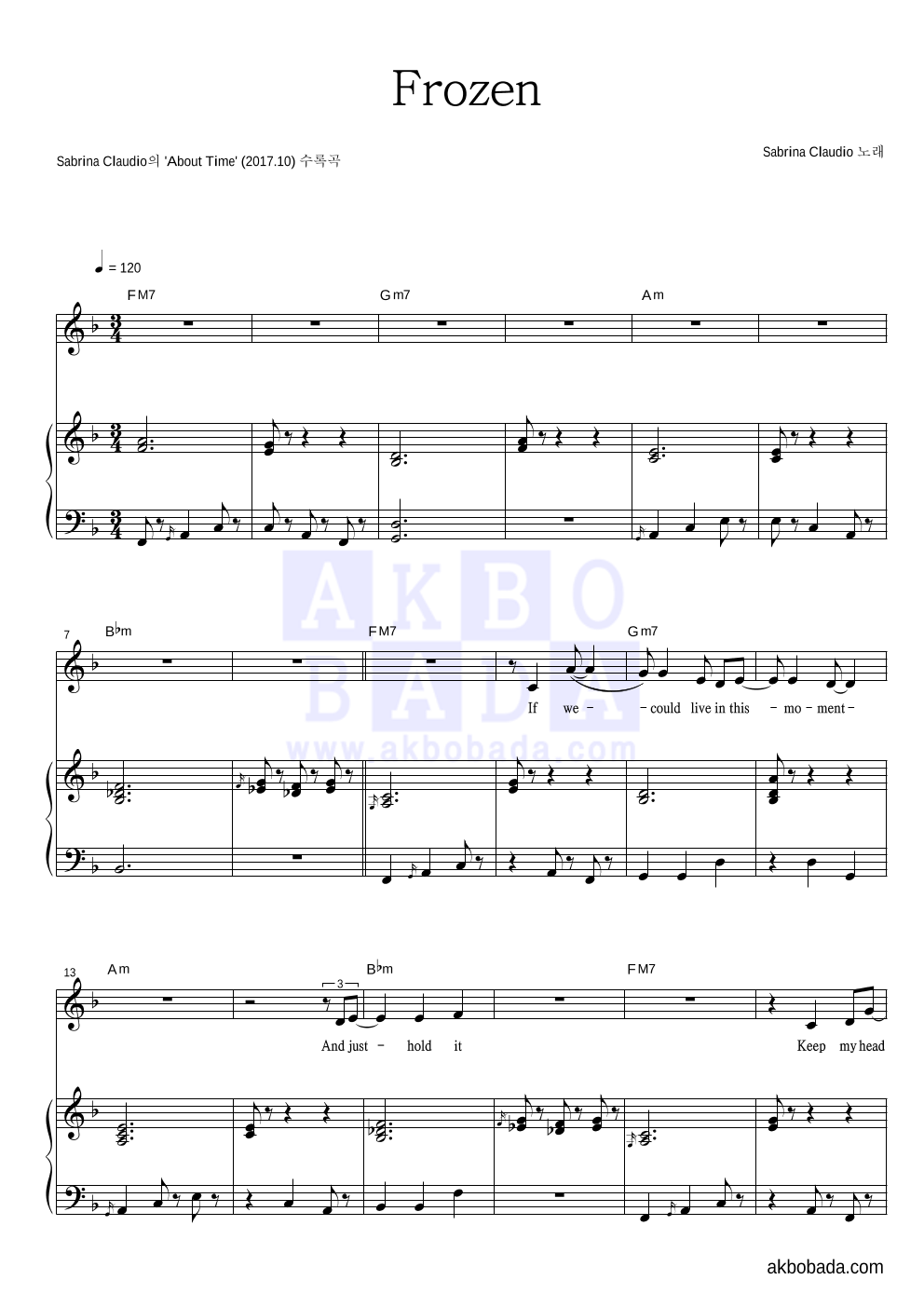 Sabrina Claudio - Frozen 피아노 3단 악보 