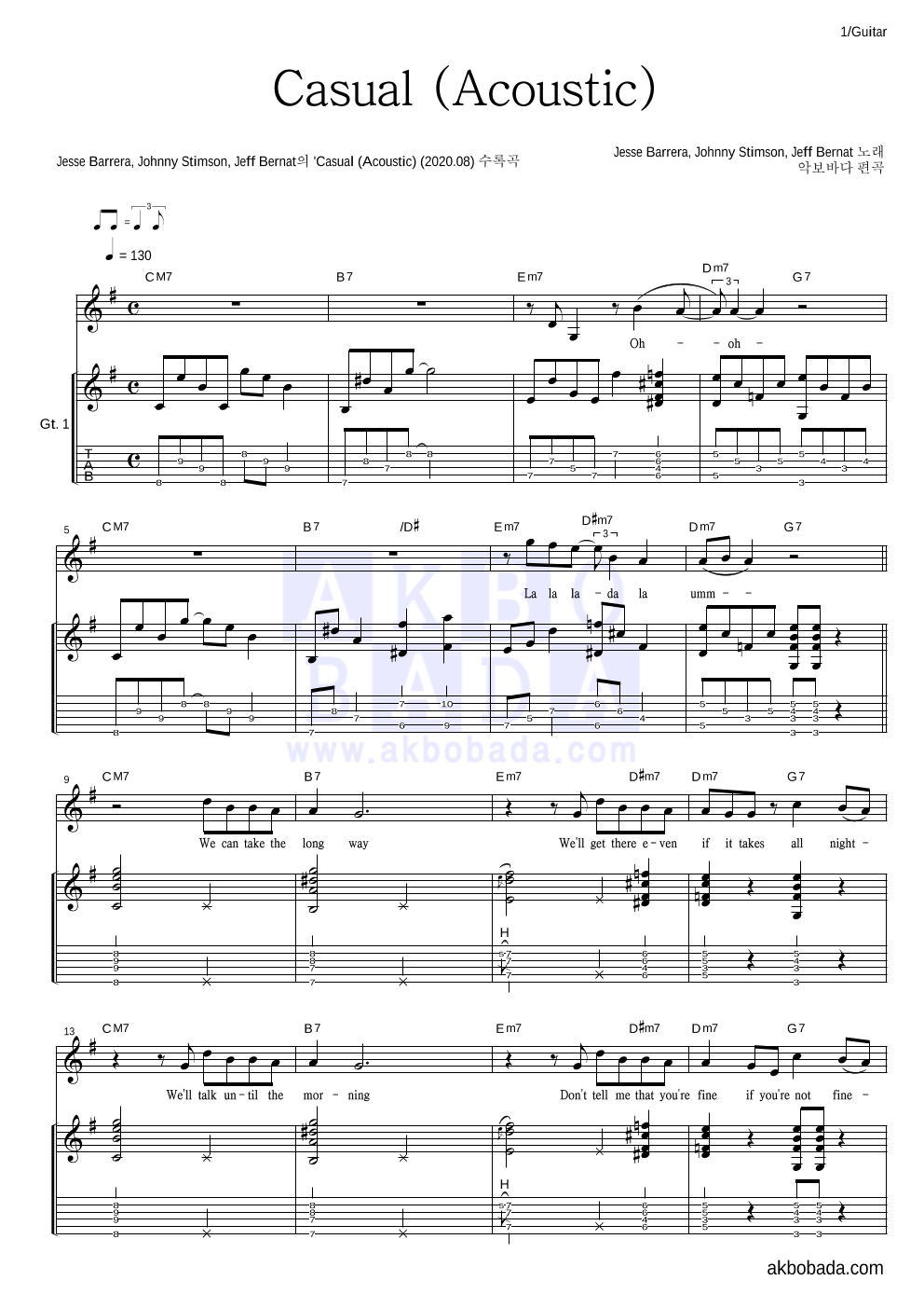Jesse Barrera,Johnny Stimson,Jeff Bernat Casual (Acoustic) 악보 악보바다