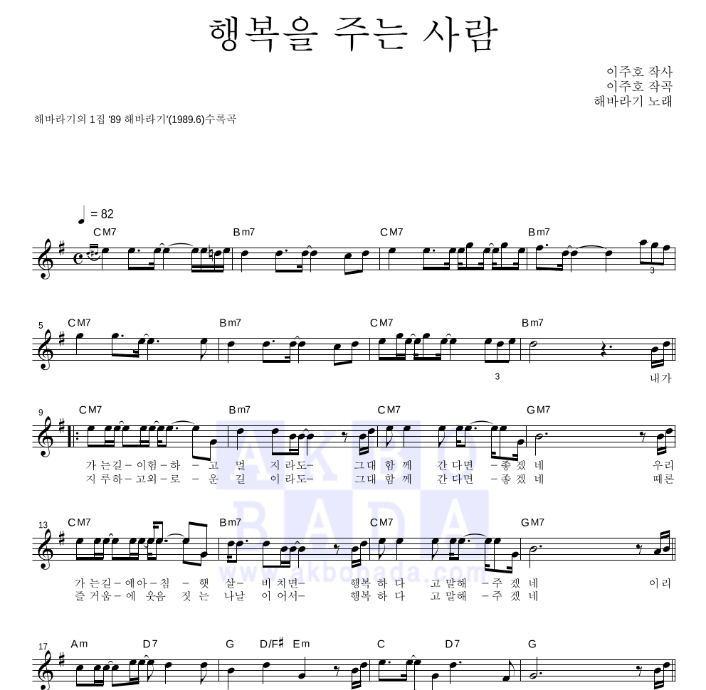 해바라기 - 행복을 주는 사람 멜로디 악보 