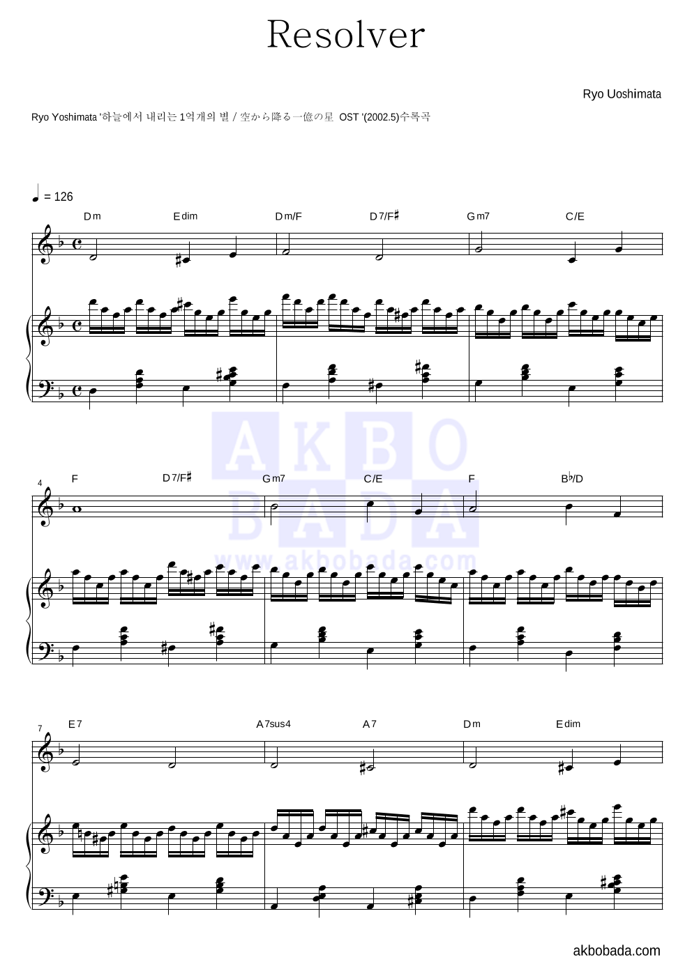 Yoshimata Ryo - Resolver Solo&피아노 악보 