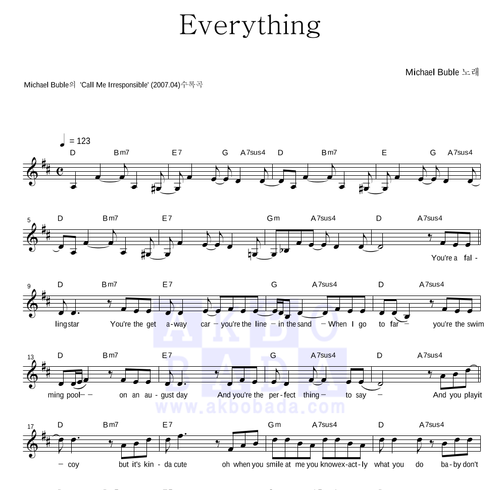 Michael Buble - Everything 멜로디 악보 