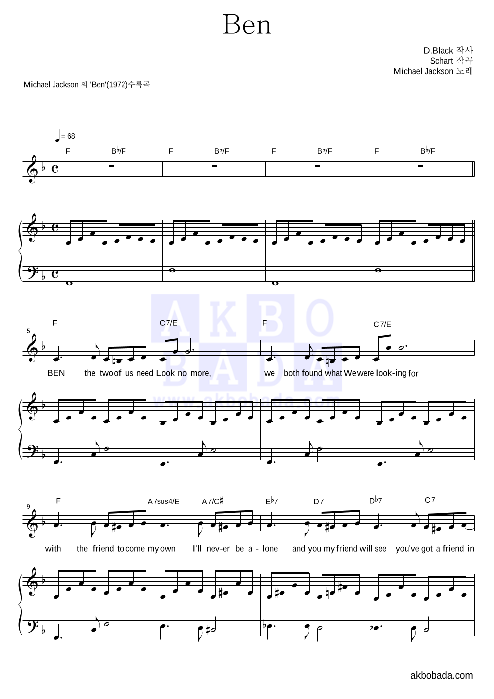 Michael Jackson Ben 악보 악보바다
