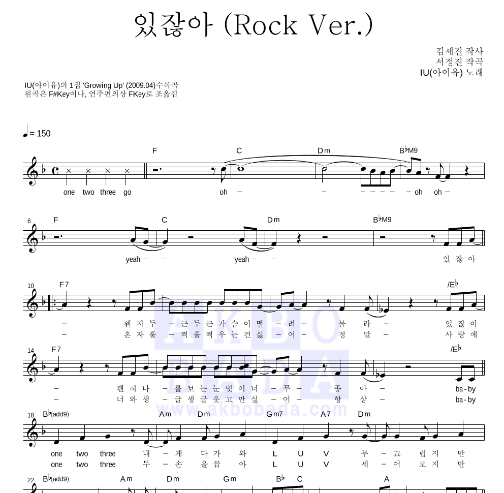 아이유 - 있잖아 (Rock Ver.) 멜로디 악보 