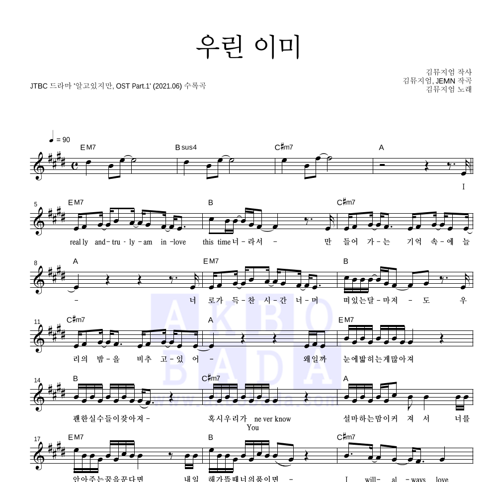 김뮤지엄 - 우린 이미 멜로디 악보 
