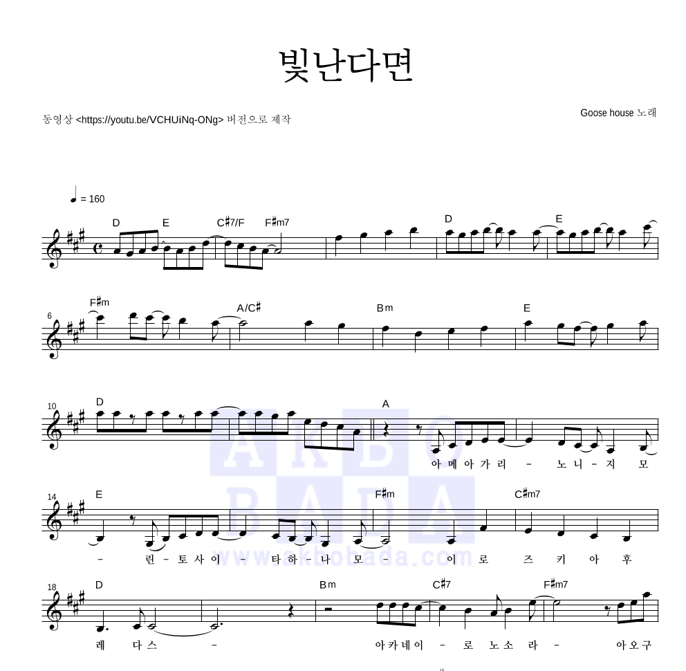 4월은 너의 거짓말 OST - 빛난다면 멜로디 악보 