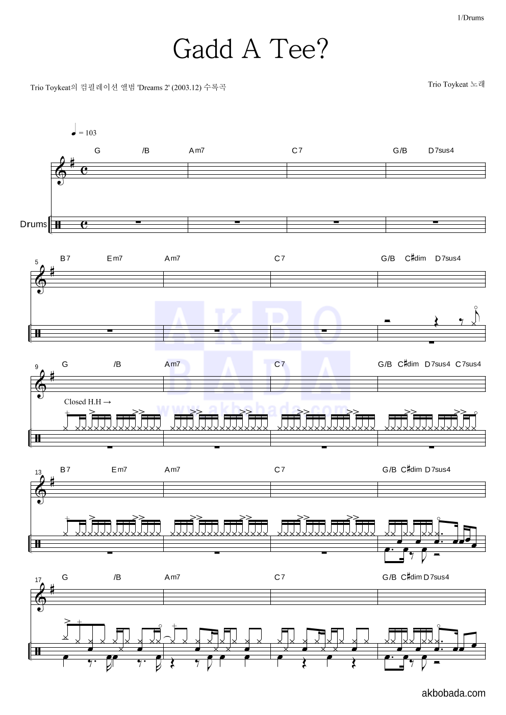 Trio Toykeat - Gadd A Tee? 드럼 악보 