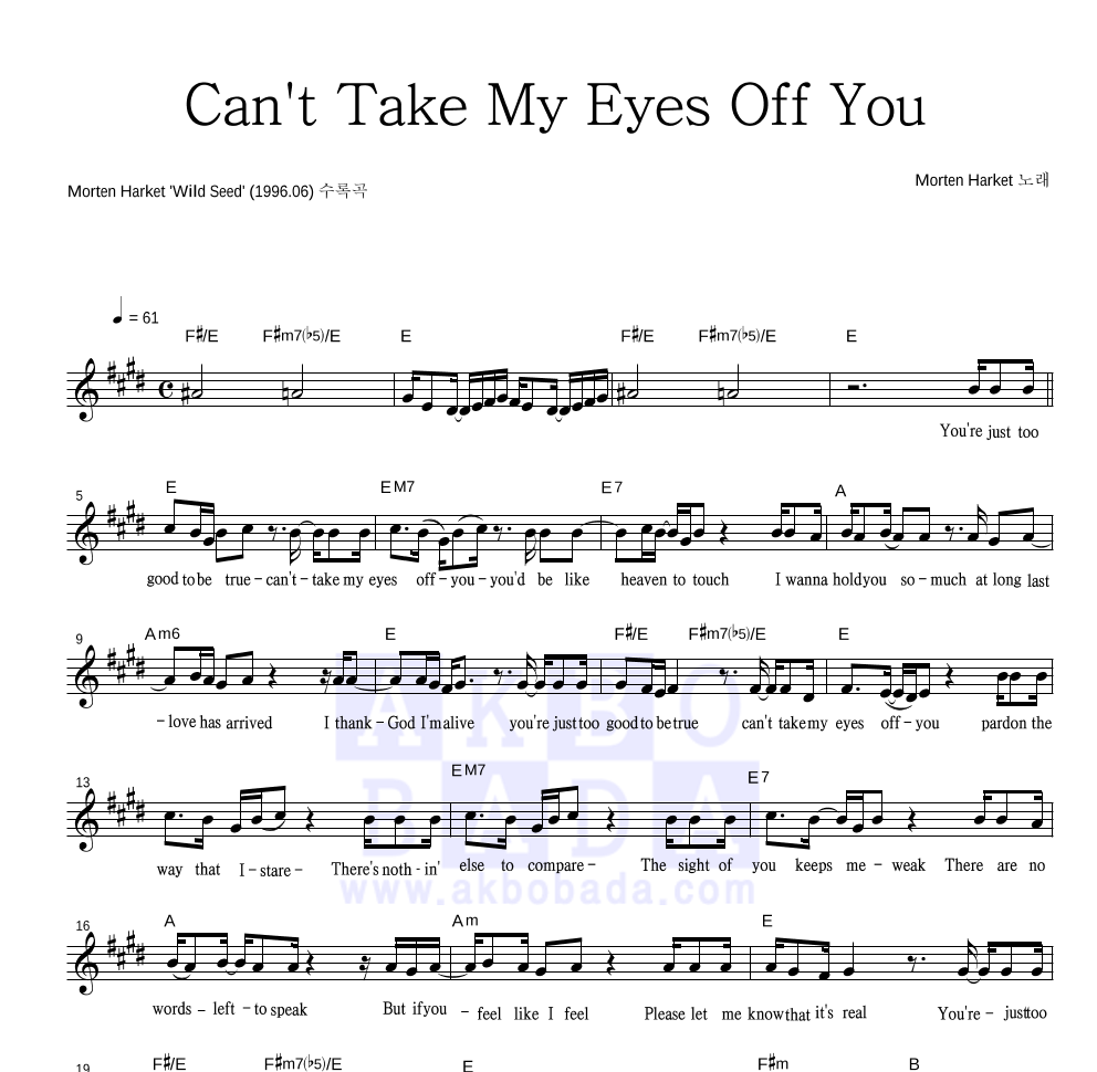 Can't Take My Eyes Off You Foxtrot Morten Harket Can't Take My Eyes Off You 악보