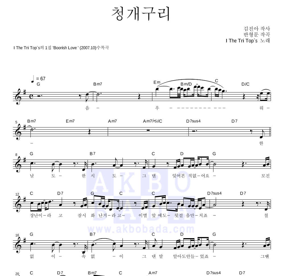 트리탑스 - 청개구리 멜로디 악보 