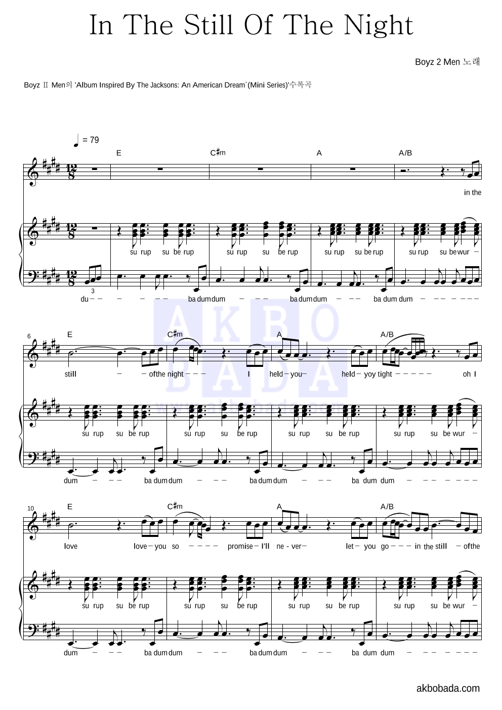 Boyz II Men - In The Still Of The Night 아카펠라 악보 