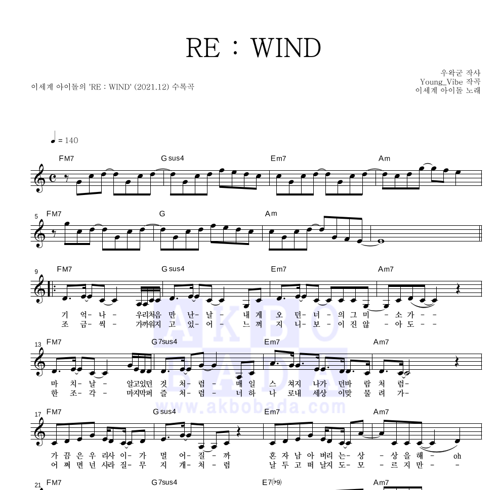 이세계 아이돌 - RE : WIND 멜로디 악보 