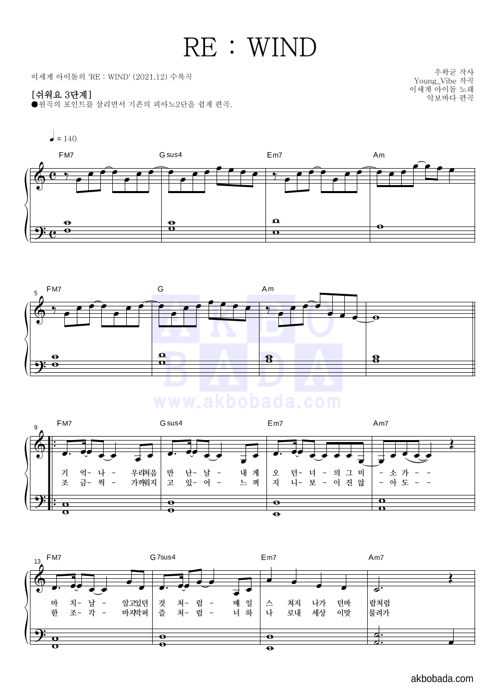 이세계 아이돌 - RE : WIND 피아노2단-쉬워요 악보 