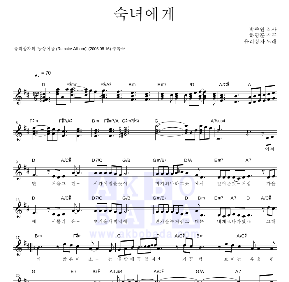 유리상자 - 숙녀에게 멜로디 악보 