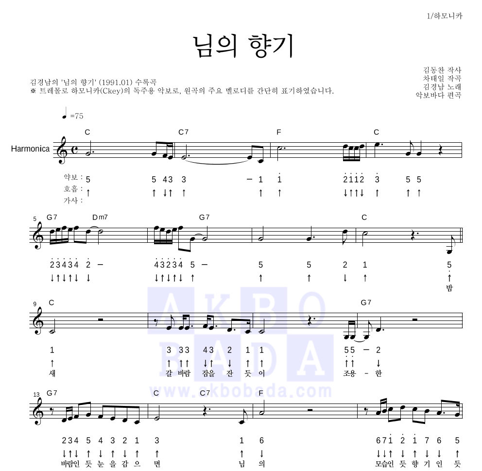 김경남 - 님의 향기 하모니카 악보 