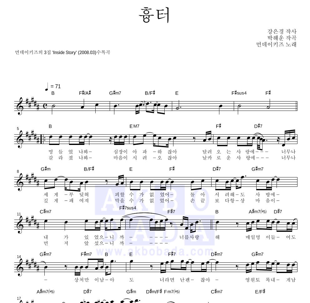먼데이 키즈 - 흉터 멜로디 악보 