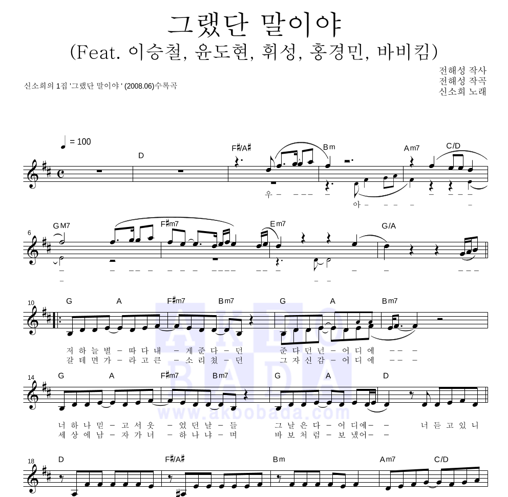 신소희 - 그랬단 말이야 멜로디 악보 