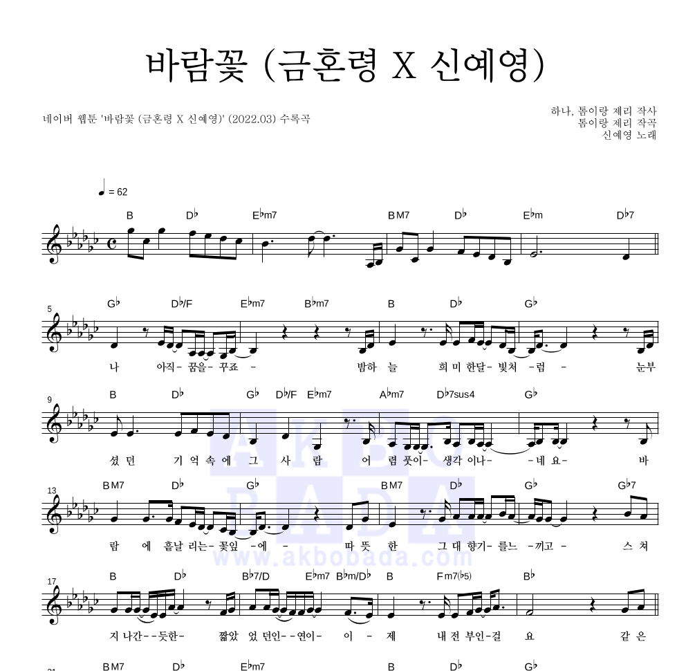신예영 - 바람꽃 (금혼령 X 신예영) 멜로디 악보 