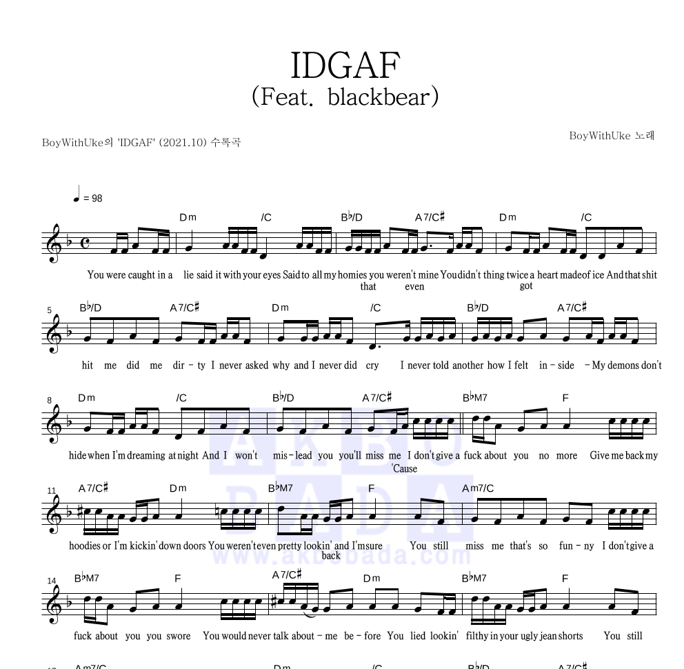 IDGAF – BoyWithUke , ft. blackbear (Full Piano Cover) Sheet music for Piano  (Solo) Easy