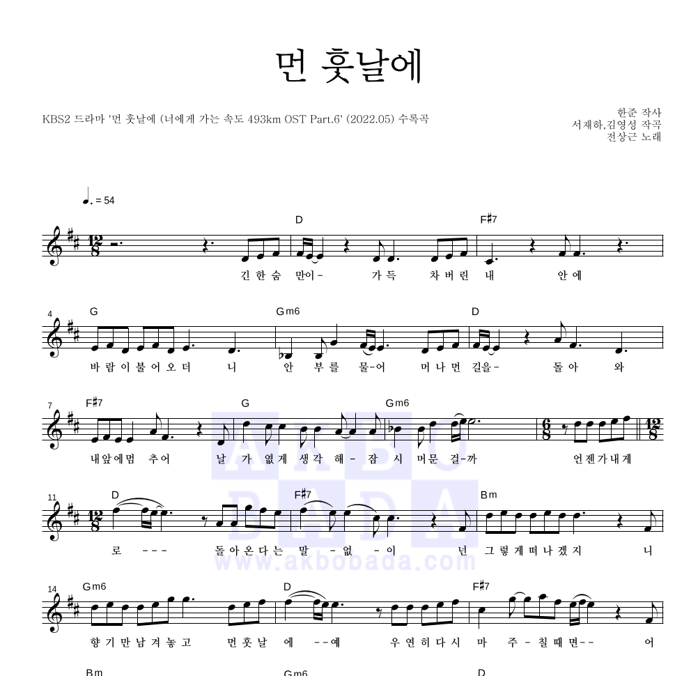 전상근 - 먼 훗날에 멜로디 악보 