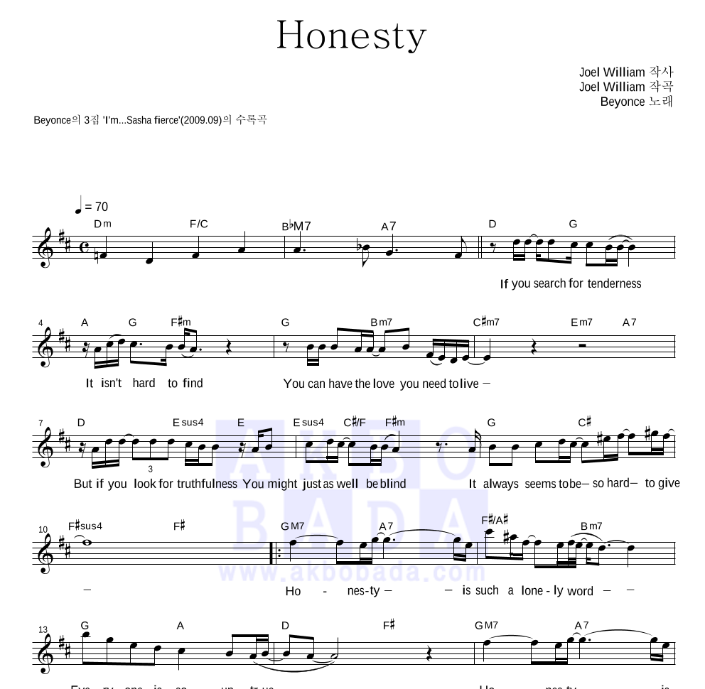 Beyonce - Honesty 멜로디 악보 