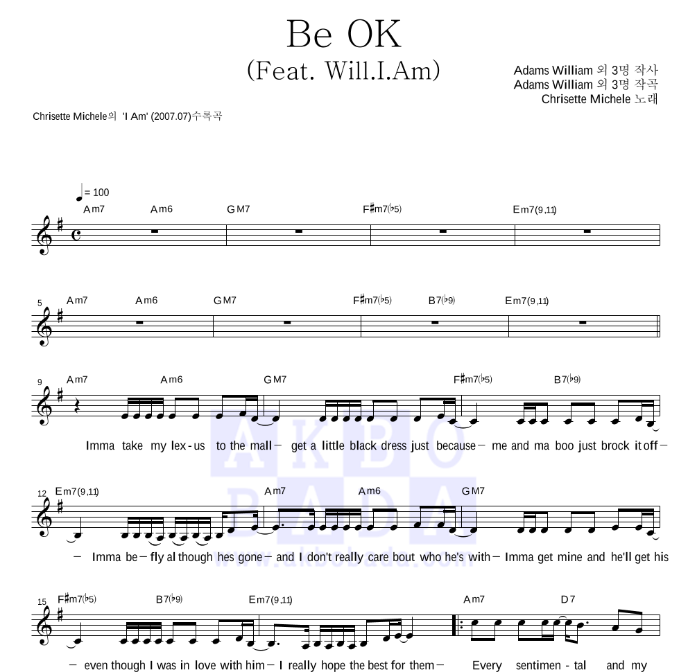 Chrisette Michele - Be OK (Feat. Will.I.Am) 멜로디 악보 