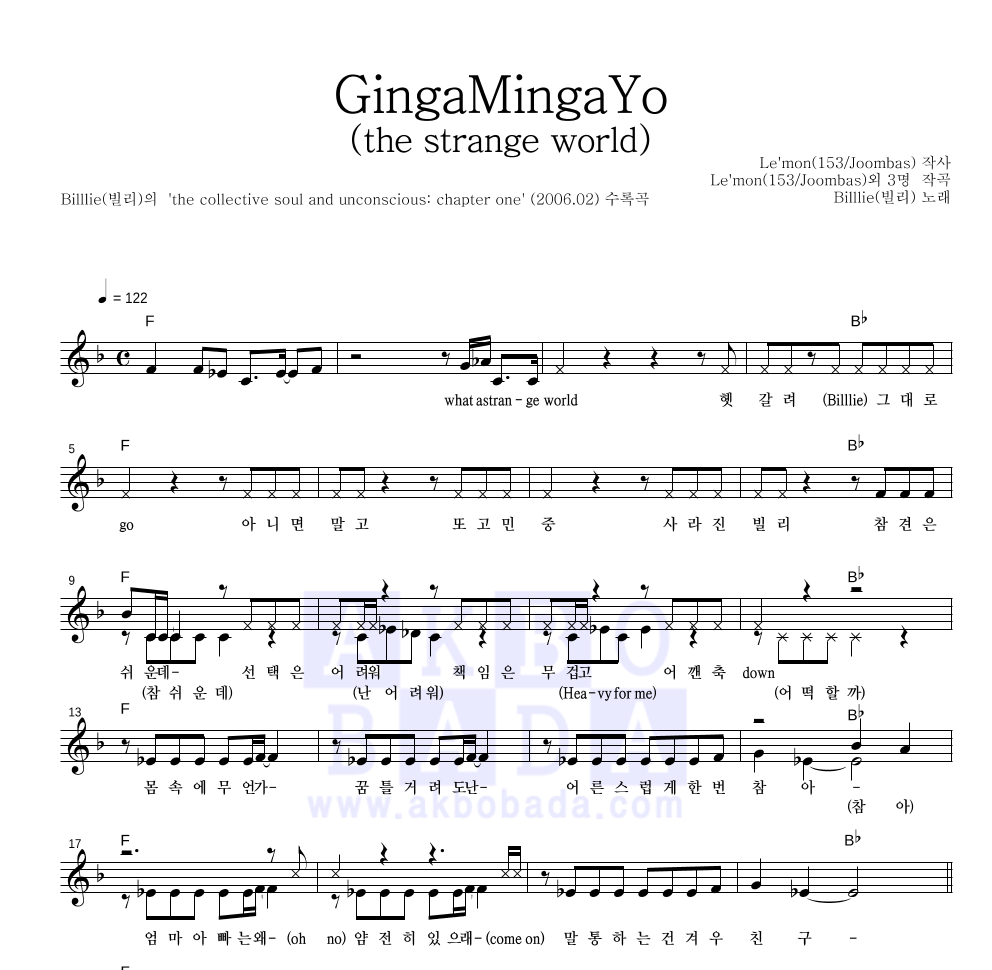 Billlie(빌리) - GingaMingaYo(the strange world) 멜로디 악보 