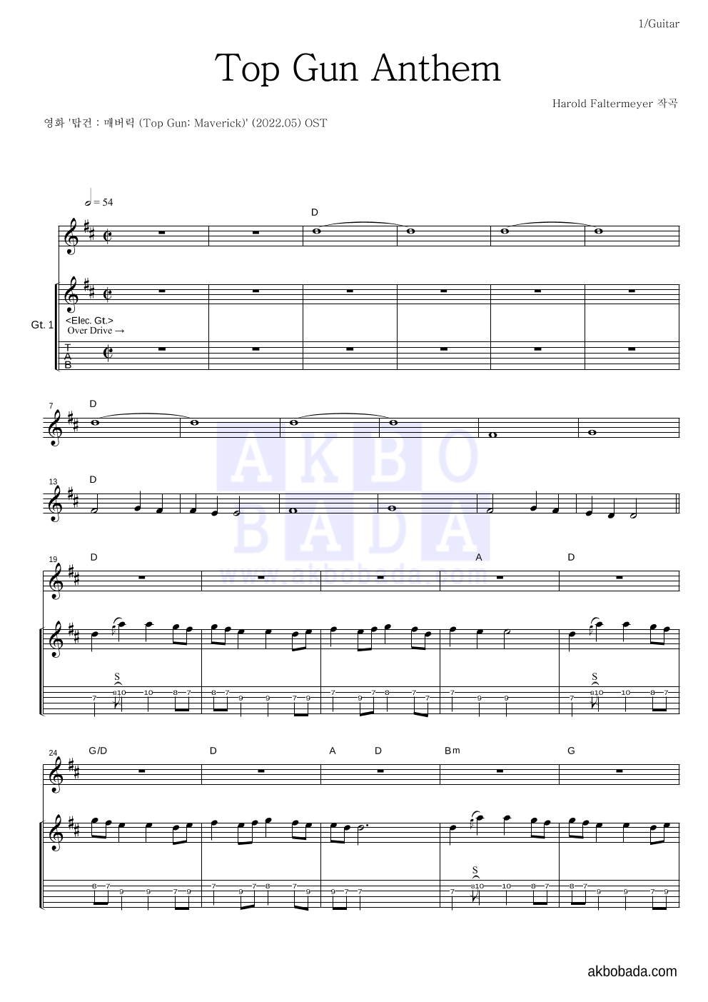 탑건 매버릭OST Top Gun Anthem 악보 악보바다