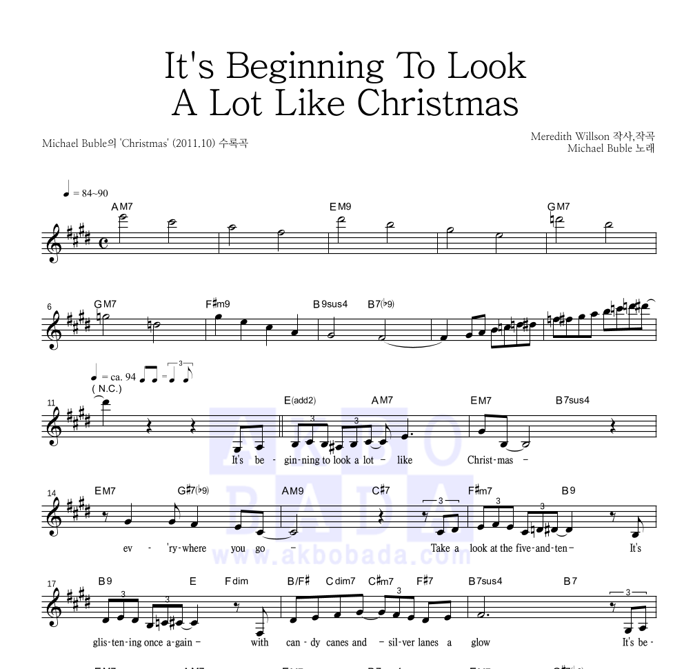Michael Buble - It's Beginning To Look A Lot Like Christmas 멜로디 악보 
