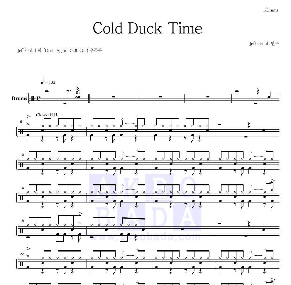 Jeff Golub - Cold Duck Time 드럼(Tab) 악보 