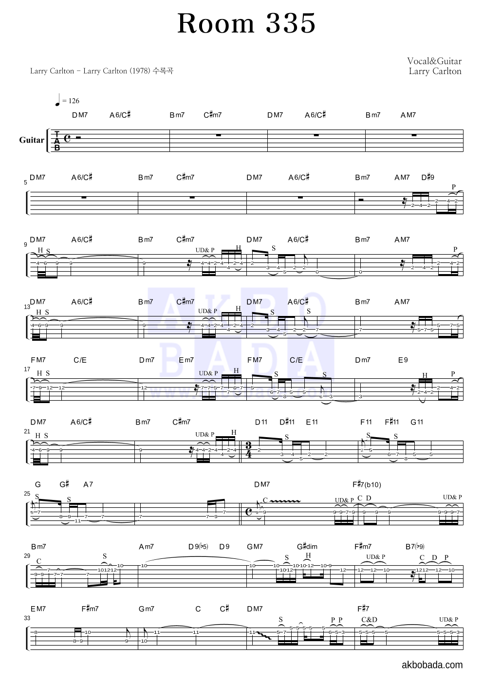 Larry Carlton - Room335 기타(Tab) 악보 