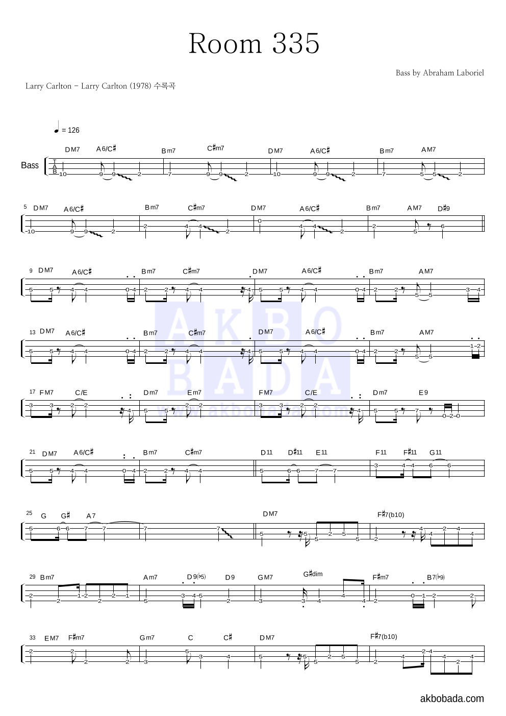 Larry Carlton - Room335 베이스(Tab) 악보 